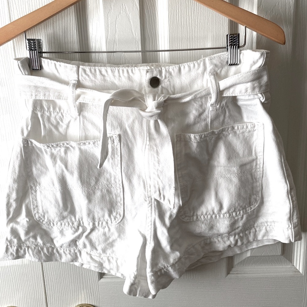 DL1961 DL Vintage Camile White High Rise Belted Paper Bag Shorts SZ 28